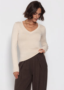 Langarmshirt mit V-Ausschnitt - offwhite