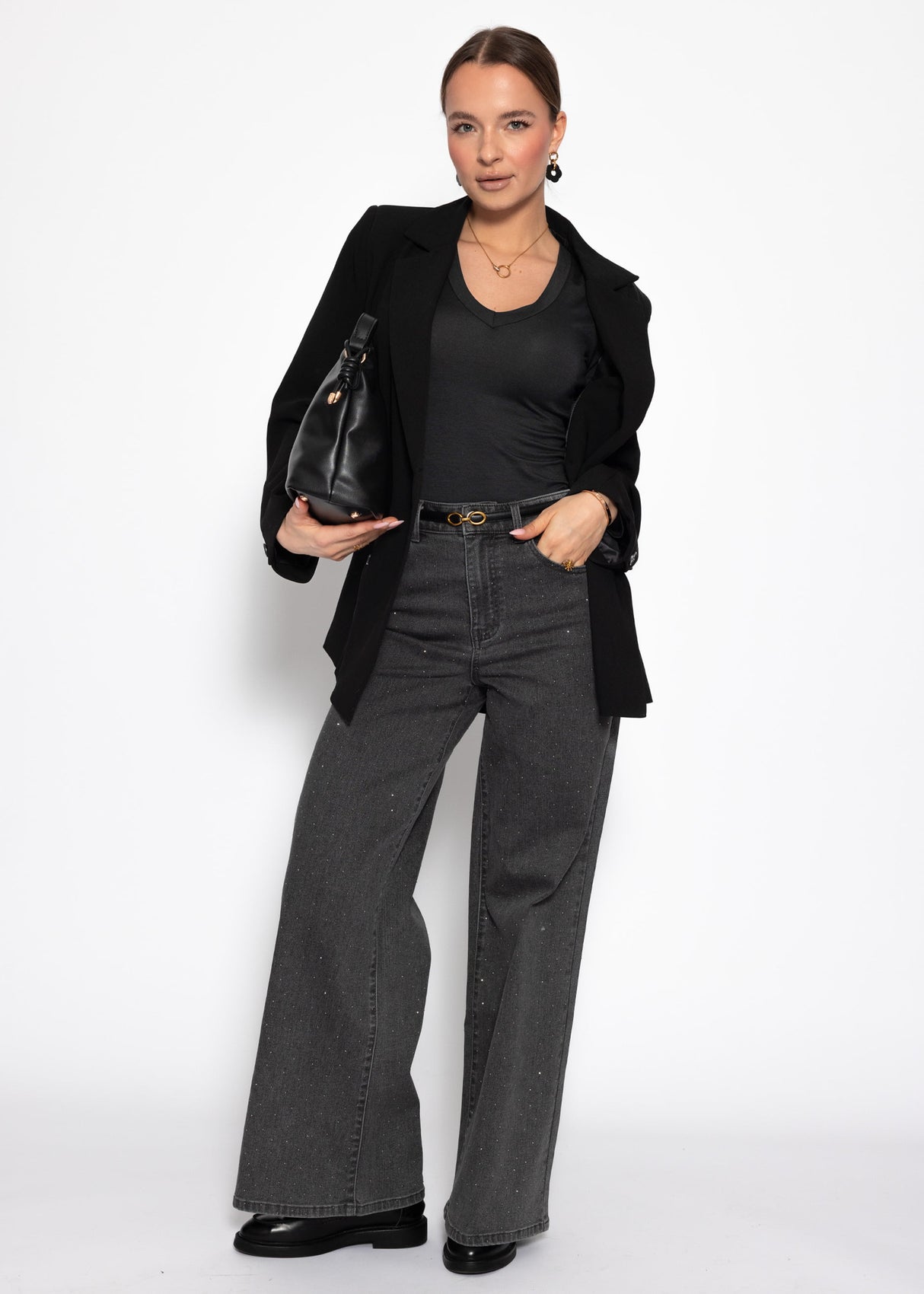 Langarmshirt mit V-Ausschnitt - schwarz