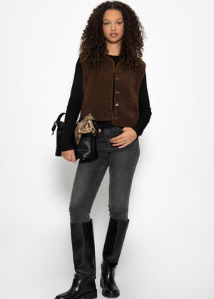 Long-sleeved shirt with decorative stitching - black