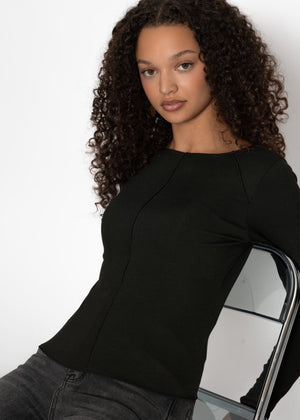 Long-sleeved shirt with decorative stitching - black