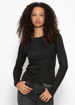 Long-sleeved shirt with decorative stitching - black