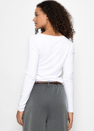 Long-sleeved shirt with decorative stitching - white