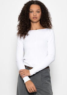 Long-sleeved shirt with decorative stitching - white
