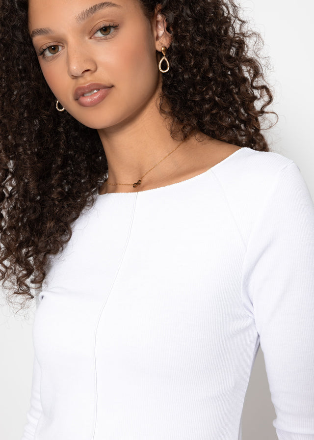 Long-sleeved top with decorative stitching - white