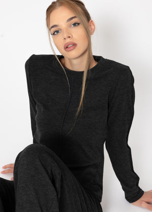 Long-sleeved shirt with decorative seam - dark grey mottled