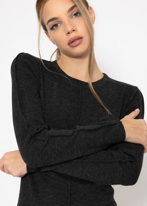 Long-sleeved shirt with decorative seam - dark grey mottled