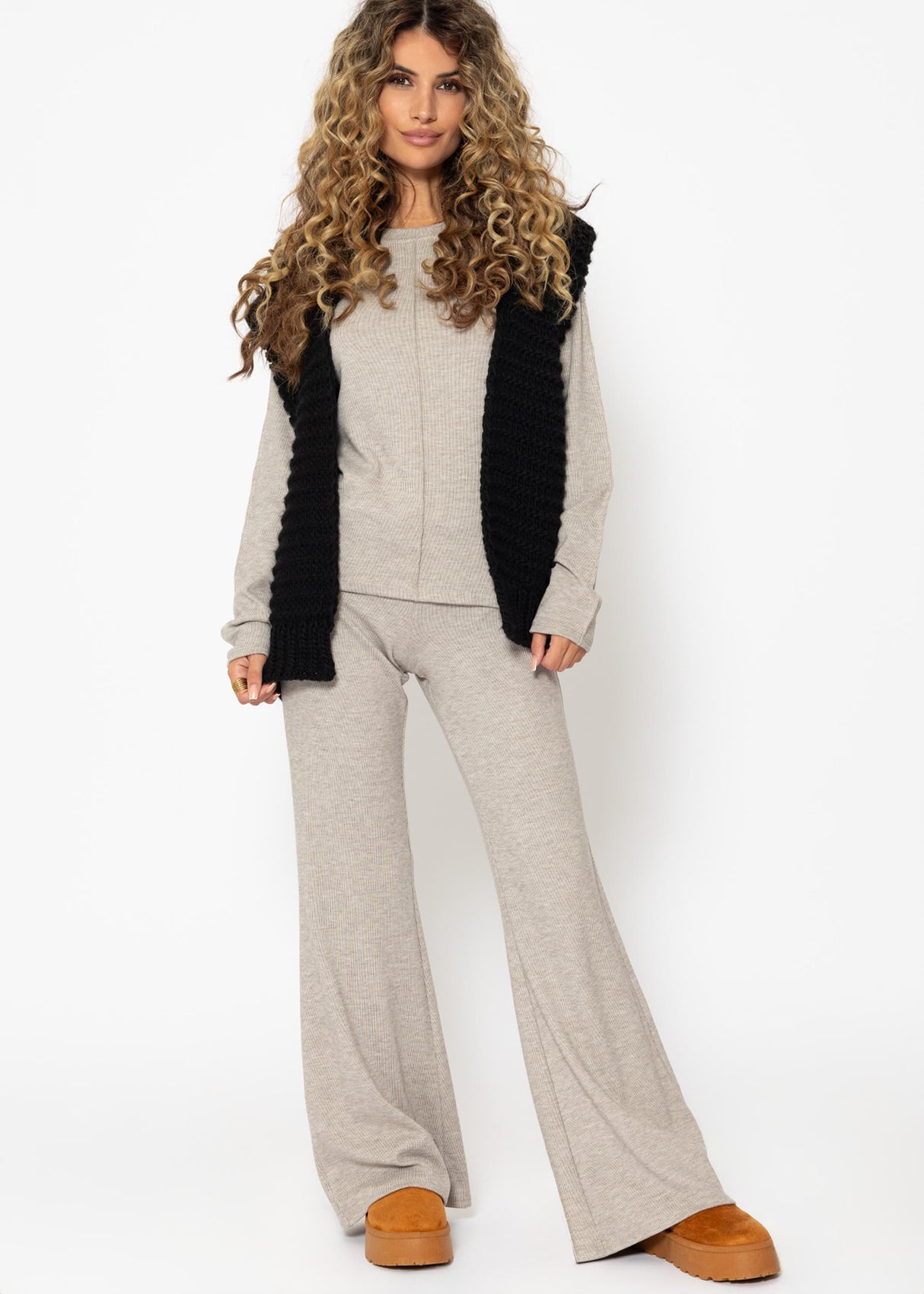 Long-sleeved shirt with decorative seam - mottled taupe