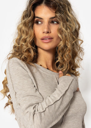 Long-sleeved shirt with decorative seam - mottled taupe