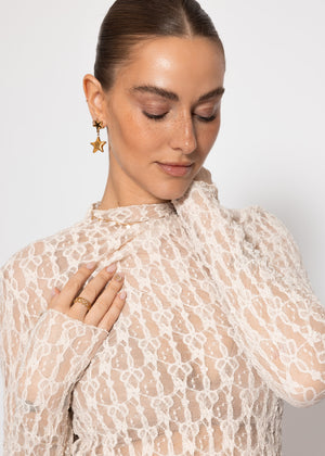 Long-sleeved lace shirt - cream