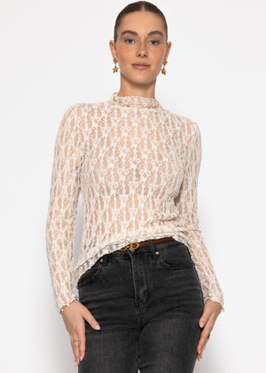Long-sleeved lace shirt - cream