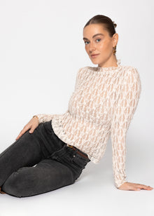 Long-sleeved lace shirt - cream