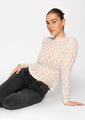 Long-sleeved lace shirt - cream