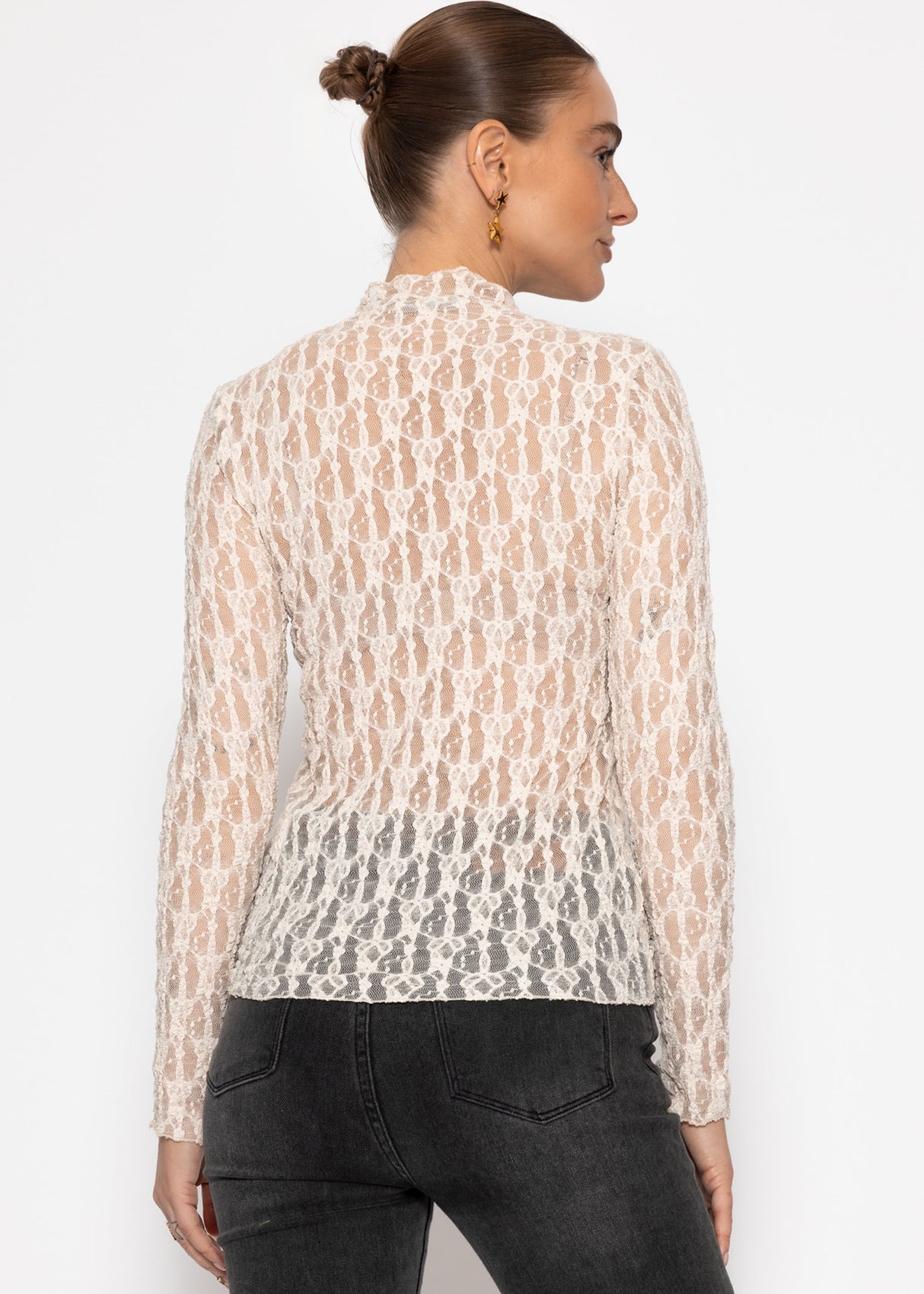 Long-sleeved lace shirt - cream