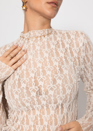 Long-sleeved lace shirt - cream
