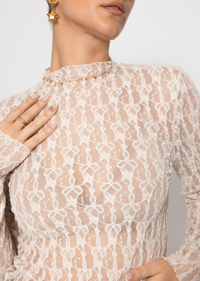 Langarm Spitzenshirt - creme