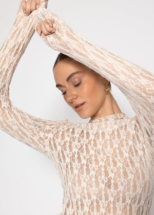 Long-sleeved lace shirt - cream