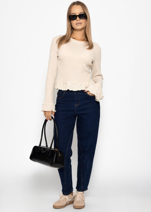 Long-sleeved shirt with flounces - beige