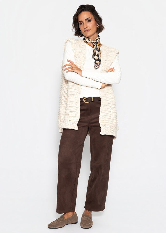 Long sleeveless waistcoat with textured shoulders - off-white