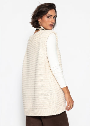 Long sleeveless knitted vest with structured shoulders - off-white