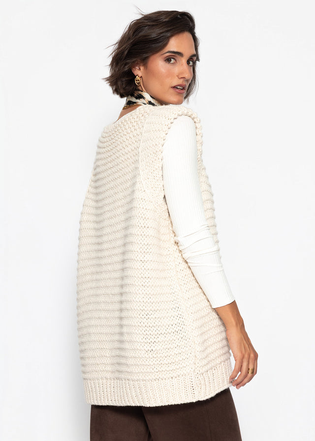 Long sleeveless waistcoat with textured shoulders - off-white