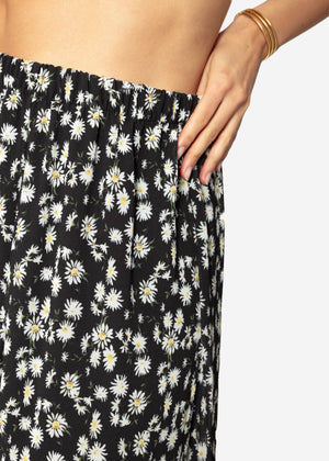 Long chiffon skirt with floral print - black