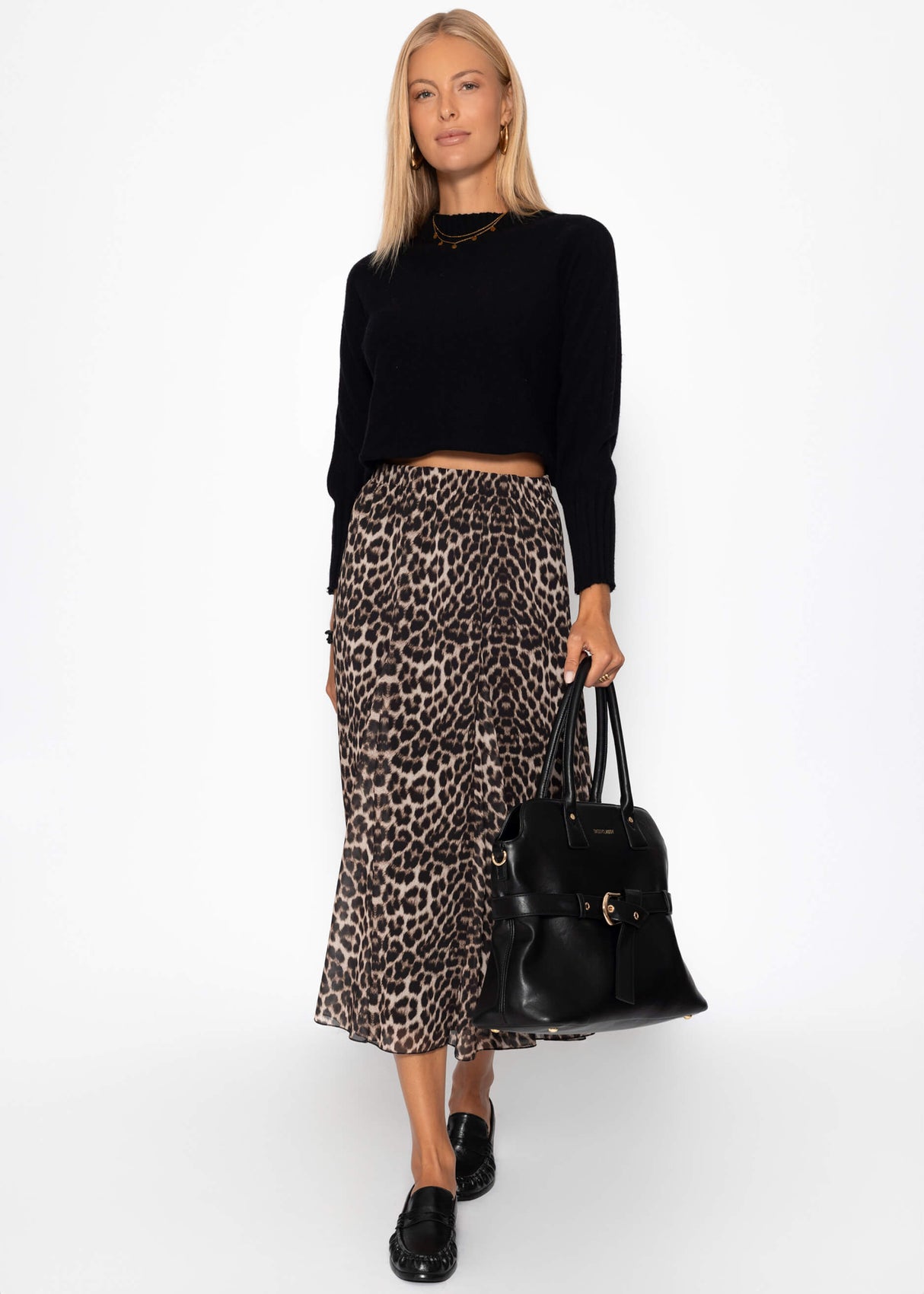Long chiffon skirt with leopard print - beige