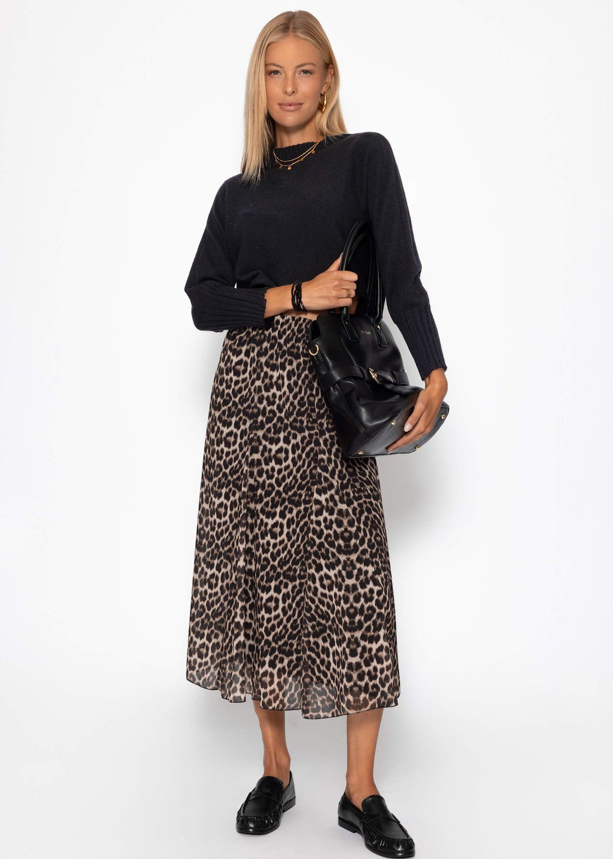 Long chiffon skirt with leopard print - beige