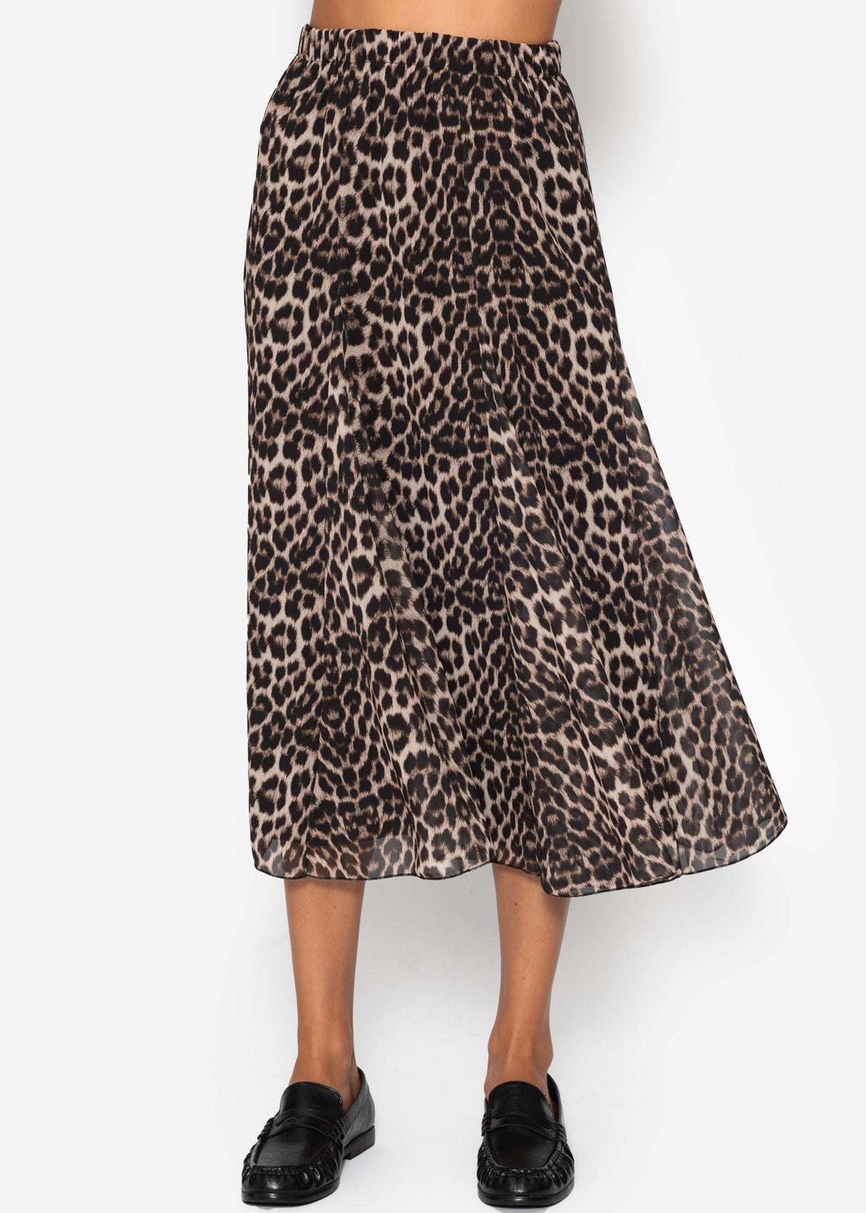 Long chiffon skirt with leopard print - beige