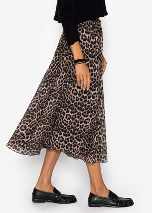 Long chiffon skirt with leopard print - beige