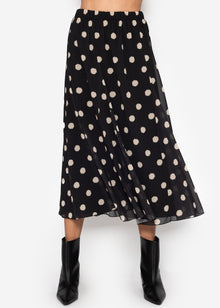 Long chiffon skirt with polka dot print - black