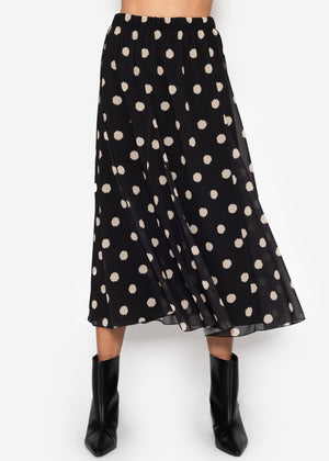 Long chiffon skirt with polka dot print - black