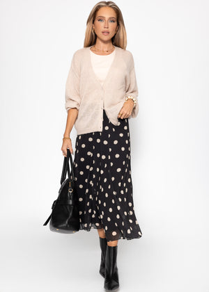 Long chiffon skirt with polka dot print - black