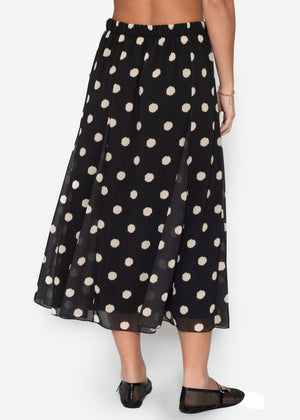 Long chiffon rock with polka dot print - black