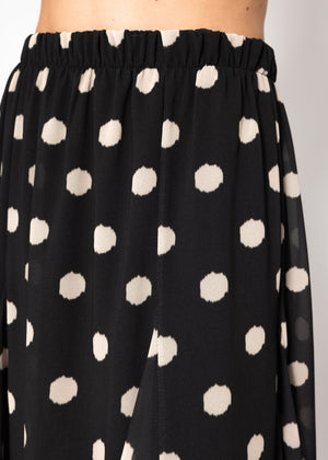 Long chiffon skirt with polka dot print - black