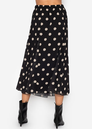 Long chiffon skirt with polka dot print - black