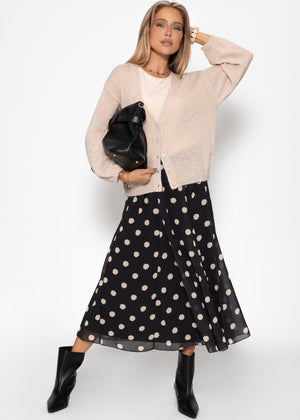 Long chiffon skirt with polka dot print - black