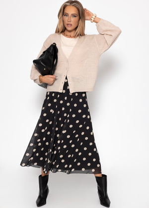 Long chiffon skirt with polka dot print - black