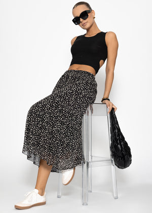 Long chiffon skirt with print - black
