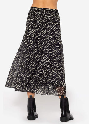 Langer Chiffon Rock mit Print - schwarz