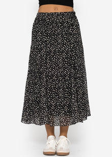 Long chiffon skirt with print - black