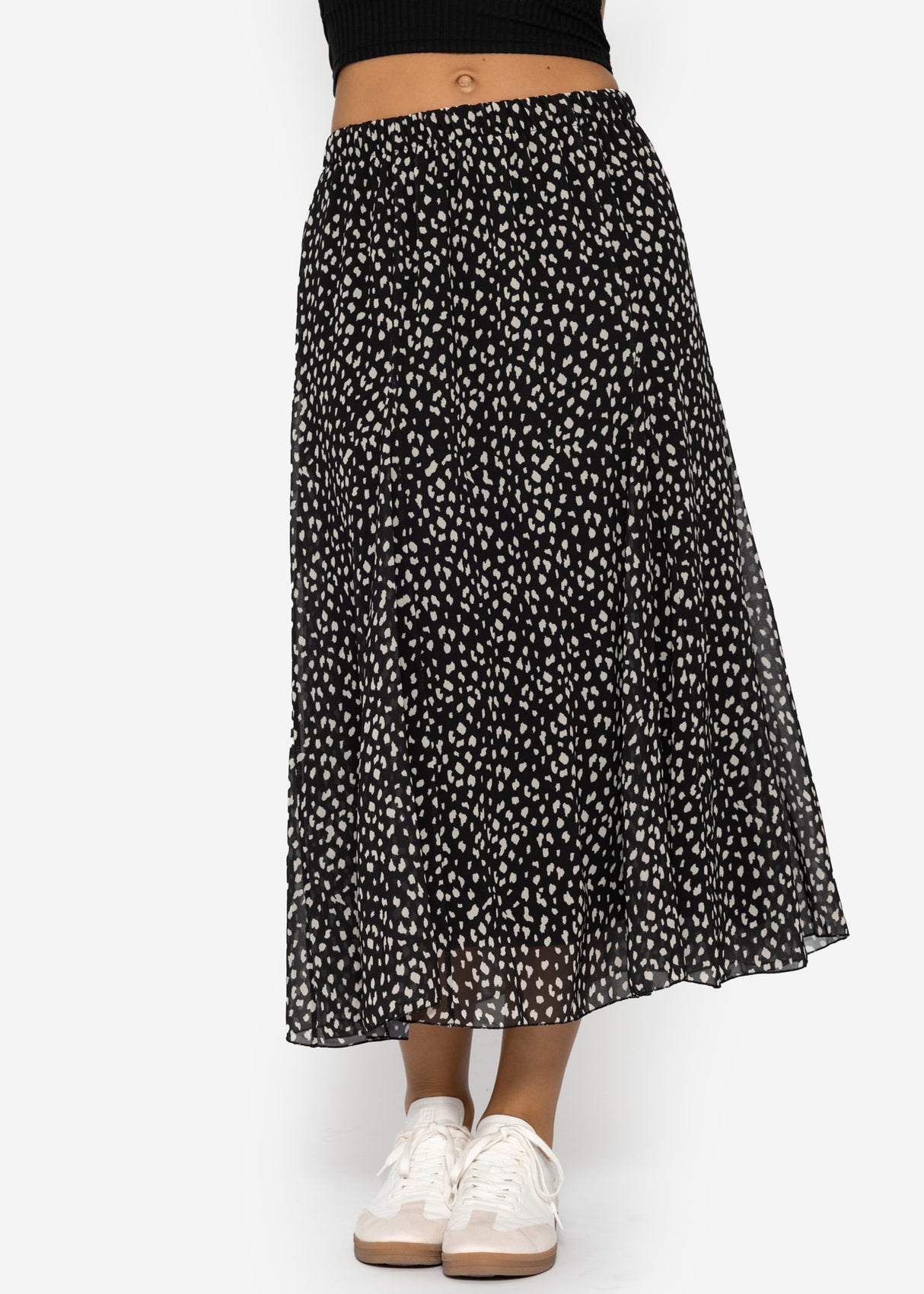 Long chiffon skirt with print - black