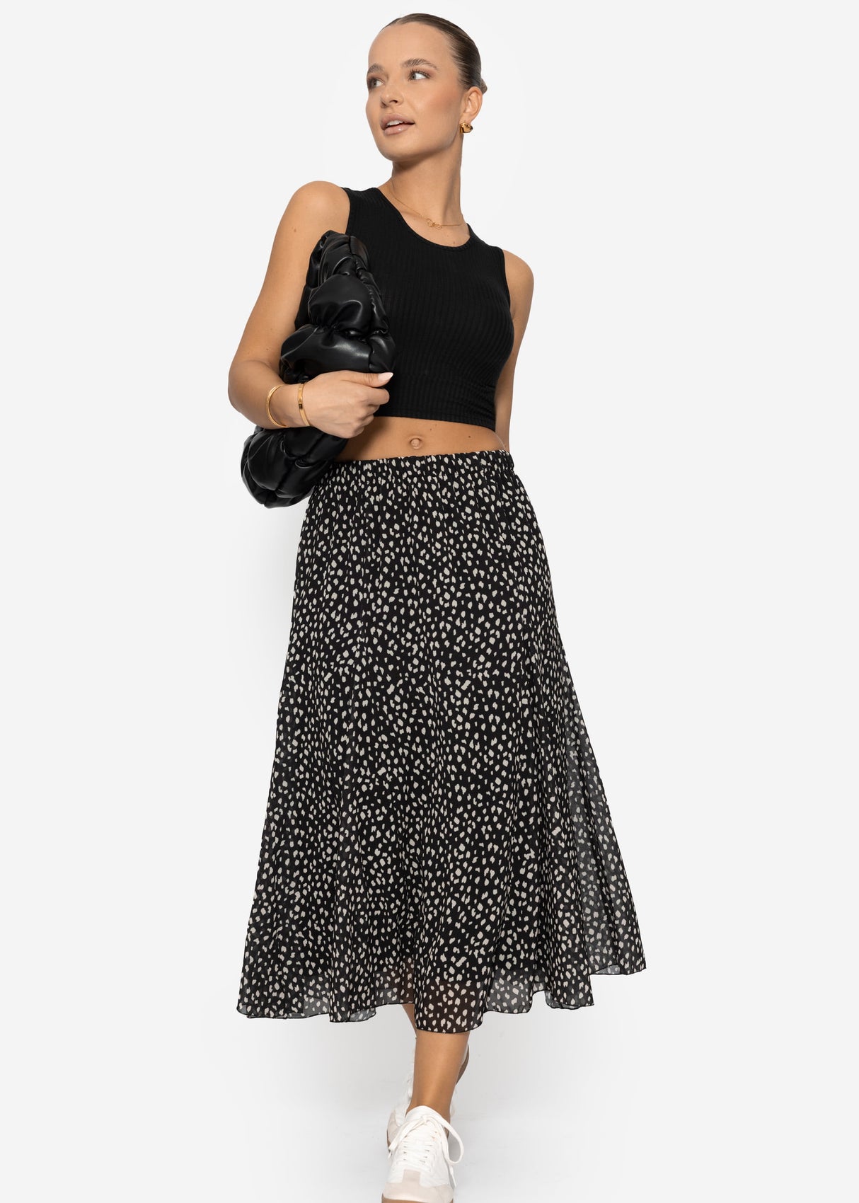 Long chiffon skirt with print - black