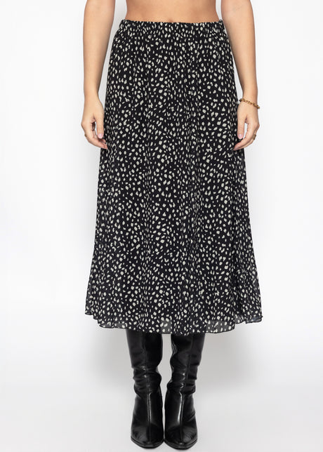 Langer Chiffon Rock mit Print - schwarz