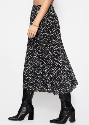 Langer Chiffon Rock mit Print - schwarz