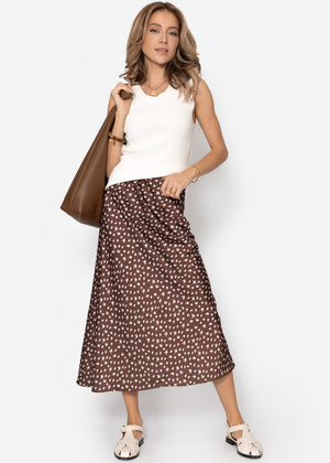Long satin skirt with print - brown