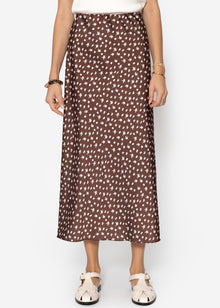 Long satin skirt with print - brown