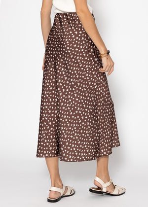 Long satin skirt with print - brown