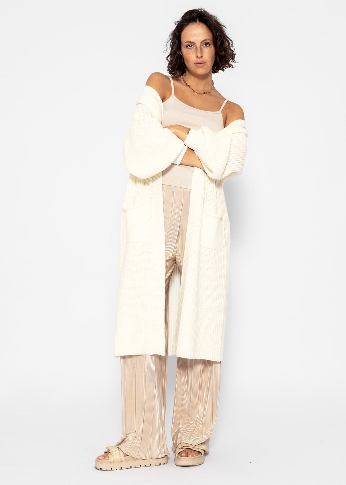 Long super soft cardigan with pockets - off-white