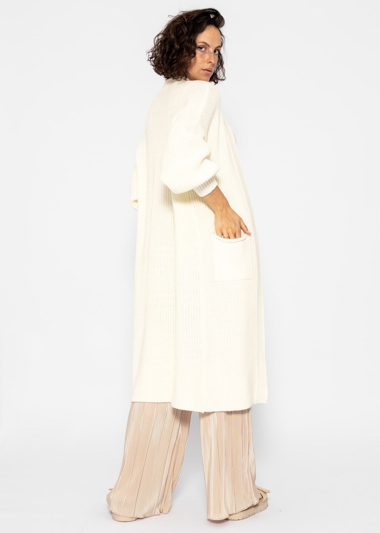 Long super soft cardigan with pockets - off-white