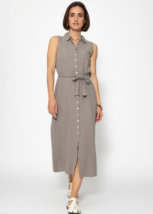 Langes ärmelloses Musselin Kleid - taupe